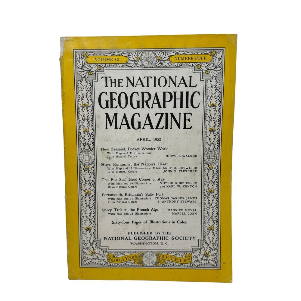 Vintage National Geographic Magazine April 1952 #4 New Zealand Kansas Portsmouth